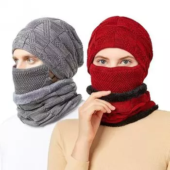 Осенне-зимняя шапка, шарф, перчатки для сенсорных экранов, комплект из трех предметов, наушники-унисекс, комплект из плюшевой вязаной шапки чёрный