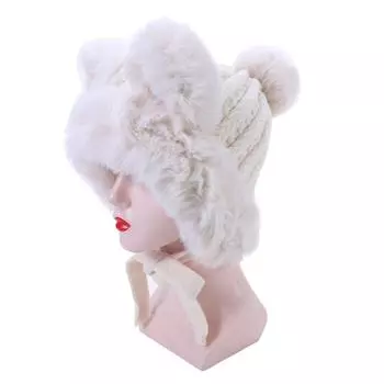 Осенне-зимняя шапка Thunderbolt для защиты ушей с кошачьими ушками и шерстяной подкладкой бежевый