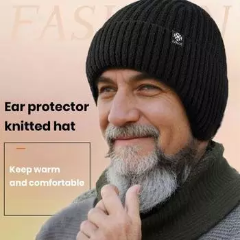 Осенне-зимняя шапка Толстая плюшевая эластичная вязаная мягкая теплая купольная противоскользящая шапка унисекс сплошного цвета для защиты ушей ветрозащитная теплая мягкая велосипедная шапка чёрный