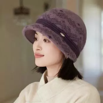 Осенне-зимняя шапка-ушанка для женщин среднего и пожилого возраста, шерстяная клетчатая женская шапка, теплая, морозостойкая, ветрозащитная, с отворотом