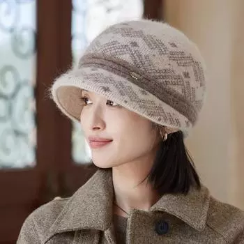 Осенне-зимняя шапка-ушанка для женщин среднего и пожилого возраста, шерстяная клетчатая женская шапка, теплая, морозостойкая, ветрозащитная, с отворотом