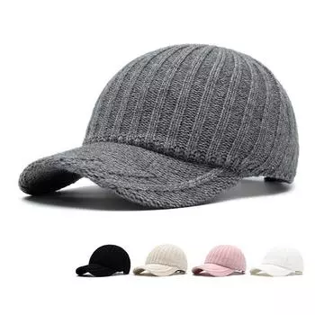 Осенне-зимняя шапка, утепленная, вязанная шерстяная бейсболка, однотонные кепки для мужчин и женщин белый