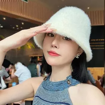 Осенне-зимняя шапка-ведро в рыбацком стиле, теплая вязаная шапка, женская шапка-тазик, уличная пляжная шапка-ведро, дорожная шляпа с козырьком 55-60cm розовый