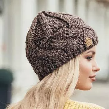 Осенне-зимняя шапка, вязаные шапки, теплая вязаная шапка-бини для женщин, женская толстая эластичная шапка, шапки из искусственного меха One Size чёрный