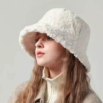 Осенне-зимняя шапка женская с имитацией кроличьей шерсти шляпа-ведро милая плюшевая корейская шапка теплая толстая шляпа-чаша