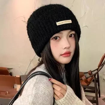 Осенне-зимняя шапка женская шапка с рукавом теплая защитная шапка вязаная шерстяная шапка бежевый