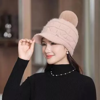 Осенне-зимняя шапка женская зимняя теплая вязаная шапка с подкладкой шерстяная шапка с утолщенным утиным язычком теплая плюшевая защитная шапка-берет One size белый