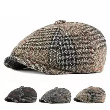 Осенне-зимняя шерстяная клетчатая берета, мужская винтажная фуражка, восьмиугольная кепка, кепка газетчика, шляпы художников Гэтсби, шляпа плюща, Gorro Hombre Boina хаки