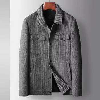 Осенне-зимняя шерстяная куртка с лацканами, вариант с оснасткой, для среднего и молодого возраста, деловая, двухсторонняя, шерстяная, теплая, ручная работа 170 серый