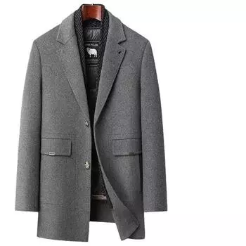 Осенне-зимняя шерстяная куртка средней и длинной длины с шарфом-воротником и подкладкой из гусиного пуха, двусторонняя шерстяная куртка для бизнеса 170 серый