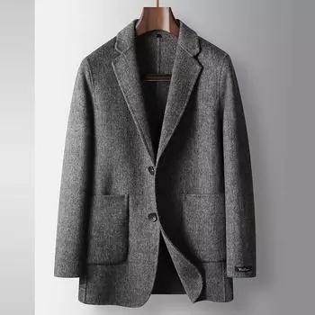 Осенне-зимняя шерстяная легкая роскошная деловая молодежная двусторонняя шерстяная теплая куртка 175 серый