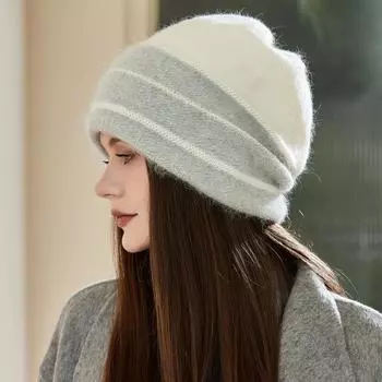 Осенне-зимняя шерстяная шапка для женщин, модная теплая шапка среднего возраста для мам, вязаные шапки One Size белый