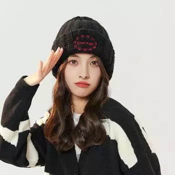 Осенне-зимняя шерстяная шапка с вышитыми буквами, теплая, утолщенная, защитные наушники, повседневная, универсальная, однотонная, плетеная, трикотажная шапка, холодная шапка