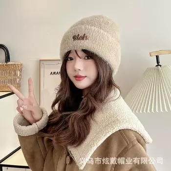 Осенне-зимняя шерстяная шапка женская плюшевая новая вязаная шапка универсальная теплая ухозащитная утолщенная модная one size fits all хаки