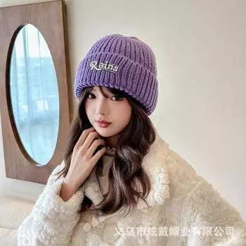 Осенне-зимняя шерстяная шапка женская плюшевая новая вязаная шапка универсальная теплая ухозащитная утолщенная модная холодная шапка One Size хаки
