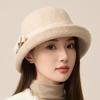 Осенне-зимняя шерстяная шляпа-рыбак с поясом, женская шерстяная шляпа-тазик чёрный