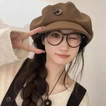 Осенне-зимняя шерстяная шляпа с большой окружностью головы и облаком, женская симпатичная ретро-берет, теплая уличная фотография, модный показ, лицо, маленькая восьмиугольная шляпа M56-58cm