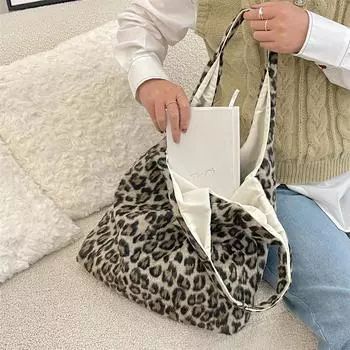 Осенне-зимняя шерстяная сумка через плечо с леопардовым принтом, вместительная сумка-мешочек, женская сумка-жилет для студентов