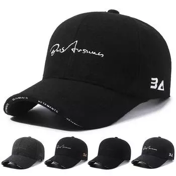 Осенне-зимняя шерстяная теплая мужская кепка с вышивкой, толстая бейсболка среднего возраста, кепка с буквенным принтом чёрный