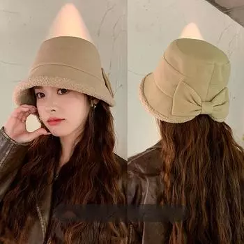 Осенне-зимняя шляпа-бантик для женщин, шляпа рыбака, плюшевая теплая защитная шляпа для ушей чёрный