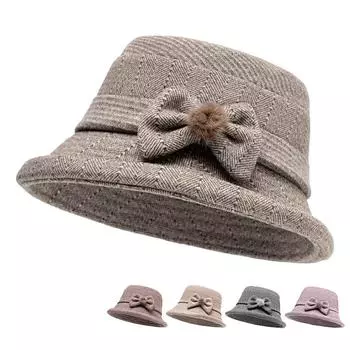 Осенне-зимняя шляпа рыбака с бантом для женщин среднего и пожилого возраста, теплая шерстяная шапка-тазик, шляпа для бабушки и мамы светло-фиолетовый