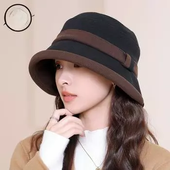 Осенне-зимняя шляпа рыбака, женская двухцветная универсальная шляпа, толстая теплая элегантная шляпа для мам one size чёрный