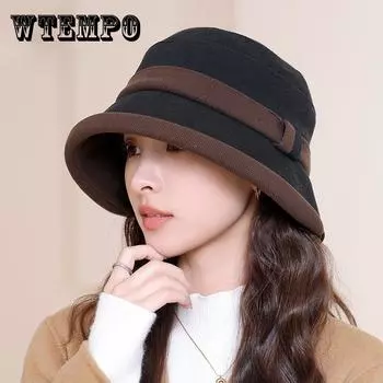 Осенне-зимняя шляпа рыбака, женская двухцветная вязаная шляпа, утолщенная теплая элегантная шляпа-тазик one size чёрный