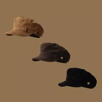 Осенне-зимняя шляпа в стиле ретро-флот, высококачественная замшевая шляпа с плоским верхом для девочек, универсальная корейская шляпа художника M56-58cm хаки