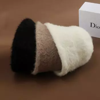 Осенне-зимняя шляпа-ведро для женщин с белым мехом кролика, покрывающая лицо, простая шляпа для бассейна, теплая и холодная плюшевая шляпа рыбака