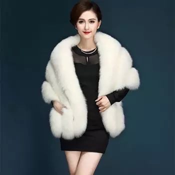 Осенне-зимняя шуба из искусственного меха лисы, женская шаль для невесты, накидка из искусственного меха норки, меховая шаль ципао среднего размера one size
