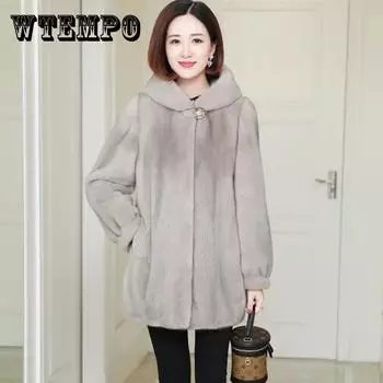 Осенне-зимняя шуба из искусственного меха норки, корейская версия, свободная шуба из норки, женская, с капюшоном, средней длины, утолщенная XXXL чёрный