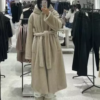 Осенне-зимняя шуба с капюшоном из искусственного меха женская длинная брендовая норковая флисовая шуба мягкая экологически чистая шуба XS