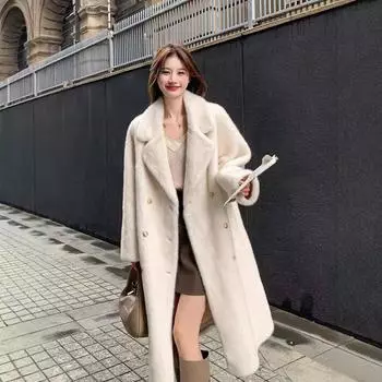 Осенне-зимняя шуба женская длинная искусственная норковая шуба из флиса мягкая плюшевая экологически чистая меховая бархатная шуба S жемчужина белый