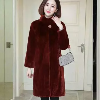 Осенне-зимняя шуба женская средней длины из искусственной норки шуба из норкового флиса большого размера женская приталенная куртка с воротником-стойкой S темно-зеленого