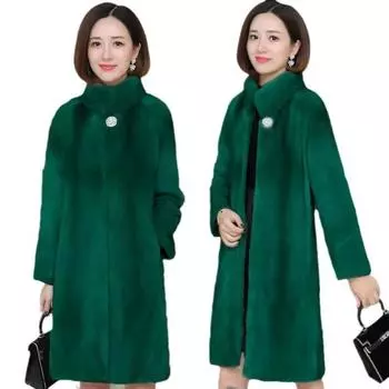 Осенне-зимняя шуба женская средней длины из искусственной норки с воротником-стойкой, тонкая и благородная женская норковая шерстяная шуба S белый