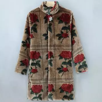 Осенне-зимняя шуба женская средней длины женская в китайском стиле искусственный мех норки воротник-стойка норковая шуба новый китайский тренд S темно-коричневого