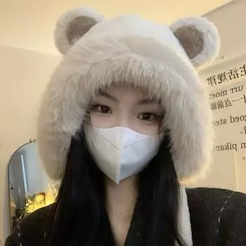 Осенне-зимняя симпатичная плюшевая теплая шапка Lei Feng с ушками медведя для детей, зимняя толстая защита ушей, милая сумка для защиты головы от холода M56-58cm