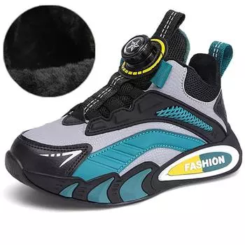 Осенне-зимняя спортивная обувь для девочек, хлопковая обувь, кроссовки из искусственной кожи, водонепроницаемые, плюс бархатные, вращающиеся кнопки, теплые, сверхлегкие, для мальчиков, для зимних видов спорта 29 королевский синий/серый
