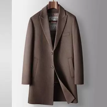 Осенне-зимняя средняя и длинная двусторонняя шерстяная термокуртка, молодежный деловой плащ с подкладкой из гусиного пуха 170 чёрный