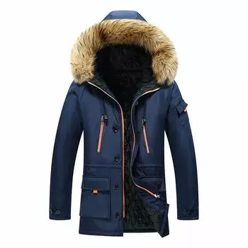 Осенне-зимняя средняя и длинная мужская утепленная молодежная хлопковая куртка с капюшоном для защиты от холода XL чёрный