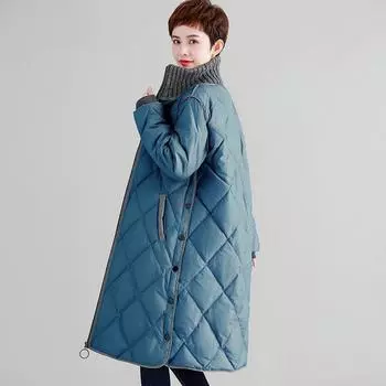 Осенне-зимняя стеганая куртка женская средней длины большого размера свободная толстая стеганая куртка выше колена стеганая куртка куртка 4XL синий