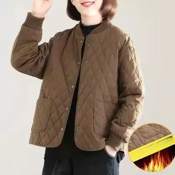 Осенне-зимняя стеганая утолщенная теплая однотонная маленькая стеганая куртка куртка ретро свободная стеганая куртка в ромбовидную сетку стеганая куртка 4XL чёрный