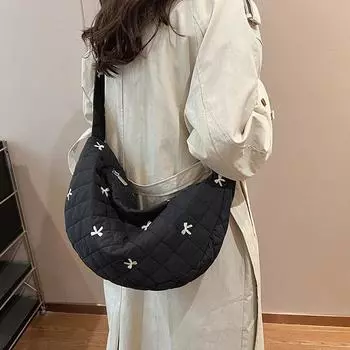 Осенне-зимняя сумка для одежды из хлопка большой вместимости для женщин 2024 года, новая универсальная сумка через плечо, сумка для поездок на работу, сумка-пельмень