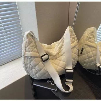 Осенне-зимняя сумка-мешок большой емкости 2024 года с бриллиантами, повседневная сумка через плечо из хлопка для одежды, сумка-тоут