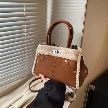 Осенне-зимняя сумка-мессенджер премиум-фактуры в стиле ретро с пушистым принтом, женская простая модная универсальная сумка-мессенджер 23.5*8*15.5 коричневый