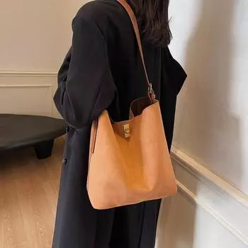 Осенне-зимняя сумка-тоут большого размера, сумка-ведро, женская сумка через плечо большого размера для поездок на работу 38*16*30 чёрный