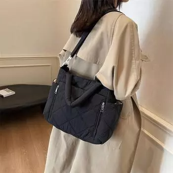 Осенне-зимняя сумка-тоут большой вместимости для студентов, сумка через плечо в корейском стиле из хлопка, мягкая вощеная сумка чёрный