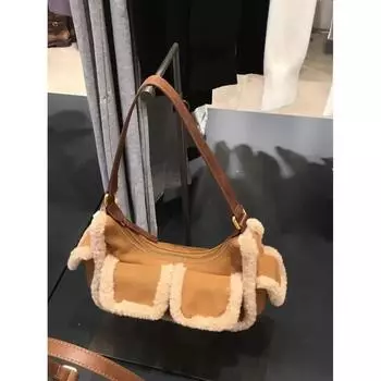 Осенне-зимняя сумка-тоут из искусственной овечьей шерсти в стиле ретро для женщин, новая вместительная сумка через плечо для поездок на работу и обратно хаки