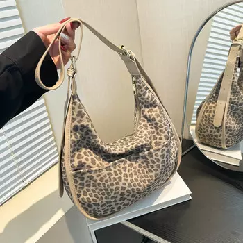 Осенне-зимняя сумка-тоут с мехом и леопардовым принтом, вместительная стильная сумка через плечо