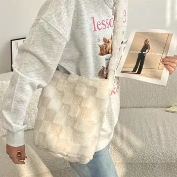 Осенне-зимняя сумка-ведро из овечьей шерсти, ретро-леопардовый принт, цветная клетчатая сумка большой вместимости